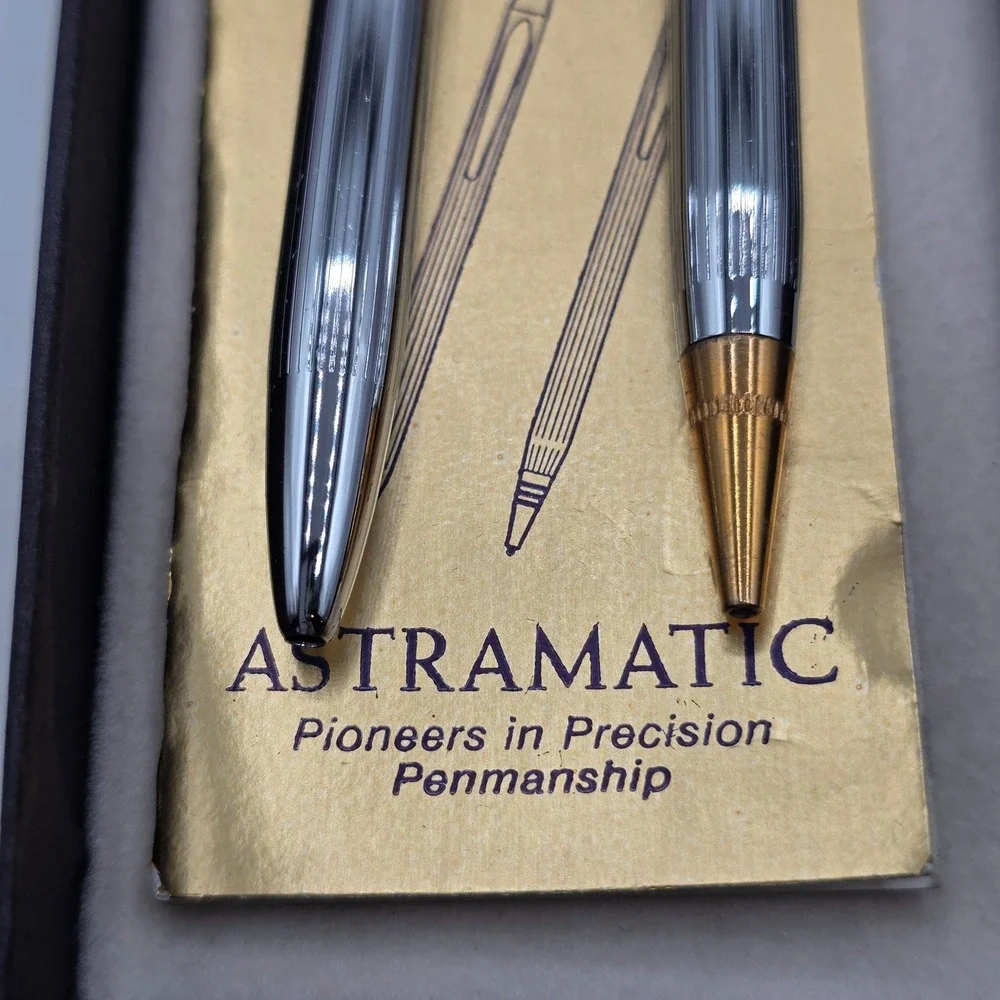ASTRAMATIC Ballpoint Pens Set Chrome Gold Finish Vintage Penmanship Collection‎